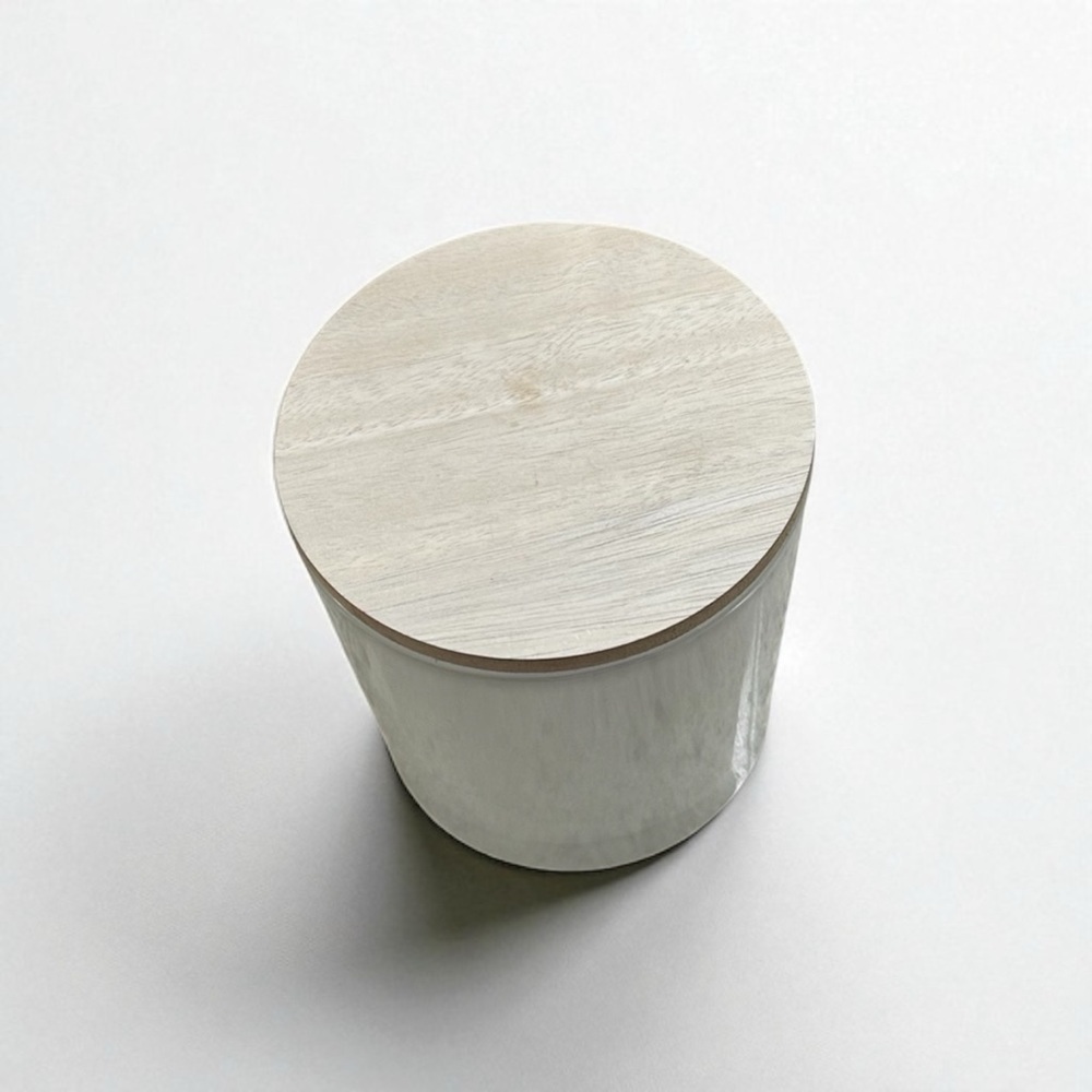 Frosted White Glass Jar With Wooden Lid - Picture 3 of 9